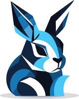 A bold, abstract illustration of a rabbit's head, rendered in a striking blue and black color scheme vector