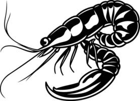 A bold, black and white illustration of a shrimp, perfect for use in seafood branding, menus, or as a tattoo design vector
