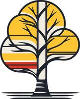 A stylized, minimalist tree with a vibrant sunset behind it, perfect for branding or design projects vector