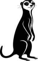 A striking black and white silhouette of a meerkat standing tall and alert, perfect for adding a touch of wildlife to your designs vector