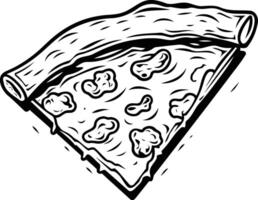 A bold, black and white illustration of a single slice of pizza with a thick crust vector