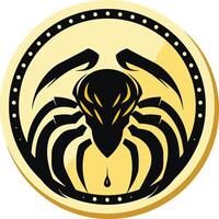 A bold and striking logo featuring a stylized black spider within a circular frame vector