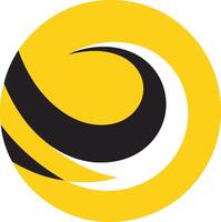 A modern and abstract logo design featuring a black crescent shape with yellow and white accents, set against a bright yellow circle vector
