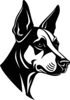 A bold and striking silhouette of a doberman pinscher's head, perfect for creating strong and powerful logos, branding, or designs vector