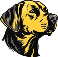 A bold and striking illustration of a labrador retriever's head, rendered in a striking black and yellow color scheme vector