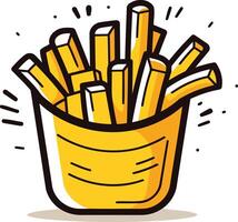 Cartoon illustration of a paper cup filled with french fries, perfect for adding a playful touch to your restaurant menu or food blog vector