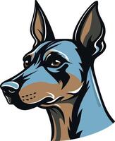 A bold and expressive illustration of a doberman pinscher's head, perfect for branding, pet-related products, or sporting designs vector