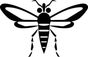 Simple black and white illustration of a wasp, perfect for creating logos, icons, or branding materials vector
