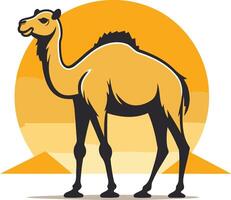 A cartoon camel stands against a sunlit desert backdrop, with a relaxed, friendly expression vector