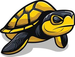A bold and graphic illustration of a sea turtle in yellow and black, perfect for logos, branding, or designs that need a touch of nature and strength vector