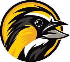 A bold and dynamic bird logo design featuring a stylized bird head with bright yellow and black colors vector