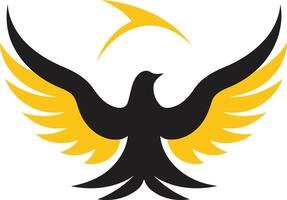 A powerful and symbolic logo featuring a black phoenix with golden wings soaring upwards, representing strength, renewal, and ambition vector