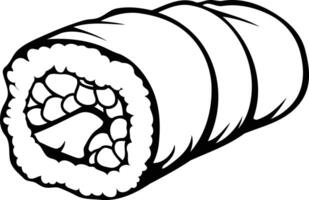 A simple, black and white illustration of a sushi roll, perfect for menus, recipe books, or food-related designs vector