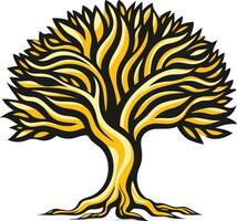 A stylized golden tree with intricate branches and roots vector