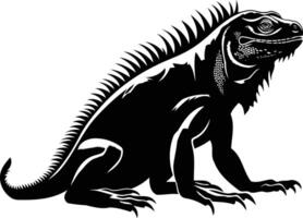 A striking black and white silhouette of an iguana, perfect for creating unique designs for your projects vector