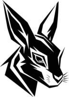 A striking black and white illustration of a rabbit head, designed in an abstract and graphic style vector
