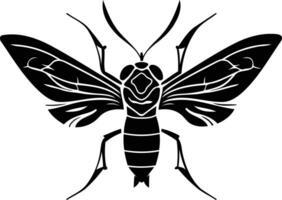 Stylized silhouette of a moth in black and white, perfect for design elements, nature illustrations, and graphic design projects vector