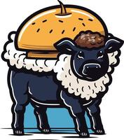 A cartoon sheep with a large, cartoon burger on its back vector