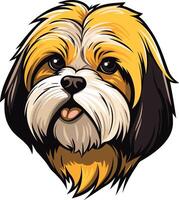 A charming cartoon illustration of a shih tzu dog with a playful expression vector