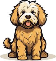 Adorable cartoon doodle of a fluffy golden doodle puppy sitting with a happy expression vector