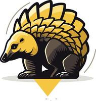 A bold and playful cartoon illustration of a pangolin, featuring a yellow and black color scheme vector