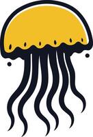 A simple, bold, and playful illustration of a jellyfish in yellow and black vector