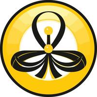 A bold, modern logo featuring a stylized black bow with a yellow center, enclosed in a circular yellow frame vector