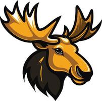 A bold and striking illustration of a moose head, with large, pointed antlers vector
