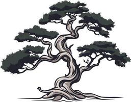 element Illustration of a Twisted Bonsai Tree vector