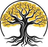 A stylized tree with intricate roots and branches, symbolizing growth, strength, and longevity vector