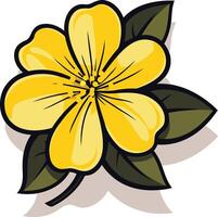 A vibrant, cartoon-style yellow flower with green leaves vector