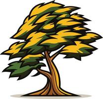 A stylized illustration of a tree with windblown leaves, perfect for nature-themed designs, logos, and illustrations vector