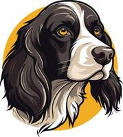 A charming illustration of a black and white springer spaniel, looking to the side with a playful expression vector
