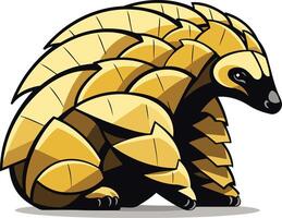 A cartoon pangolin in a curled up pose, rendered in a golden color vector