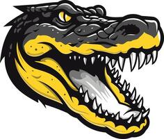 Fierce alligator head with sharp teeth and yellow accents vector