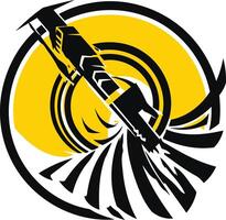 Abstract Design with Yellow Circle and Black Shapes vector