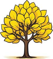 A cartoon illustration of a vibrant yellow tree with a brown trunk and branches, symbolizing growth, nature, and life vector