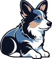 Cute cartoon illustration of a blue merle pembroke welsh corgi sitting and looking to the side vector