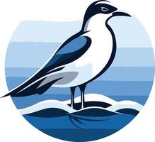 A stylized illustration of a seagull standing on a wave, perfect for branding, websites, or any design project needing a coastal feel vector