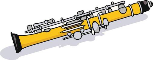 A yellow soprano saxophone with silver keys, isolated on a white background vector