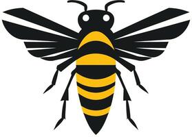 Bold black and yellow bee silhouette with wings spread wide, ideal for logo design or branding concepts related to nature, industry, or teamwork vector