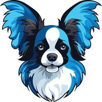 A charming illustration of a papillon dog with bright blue ears and a friendly expression vector