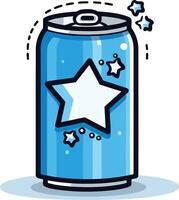 Cute and colorful illustration of a blue soda can with a star design, perfect for branding, social media, or marketing vector