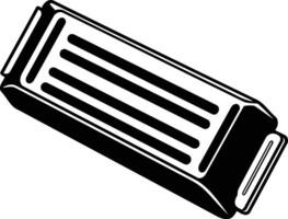 Black and white illustration of a simple rectangular object with parallel lines vector