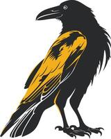 A striking silhouette of a raven, with a golden wing, perfect for logos, branding, or design projects that require a touch of mystery and power vector