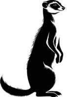 Black and white silhouette of a meerkat standing on its hind legs, looking to the right vector