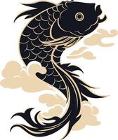 Black Koi Fish Leaping Through Clouds vector