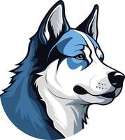 A striking, colorful illustration of a siberian husky's head in profile, perfect for branding, apparel design, and pet-related projects vector