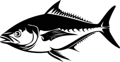 A striking black and white silhouette of a tuna, perfect for adding a touch of oceanic power to your designs vector