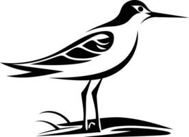 Stylized black and white illustration of a shorebird with a long beak, perfect for nature-inspired designs, logos, and branding vector